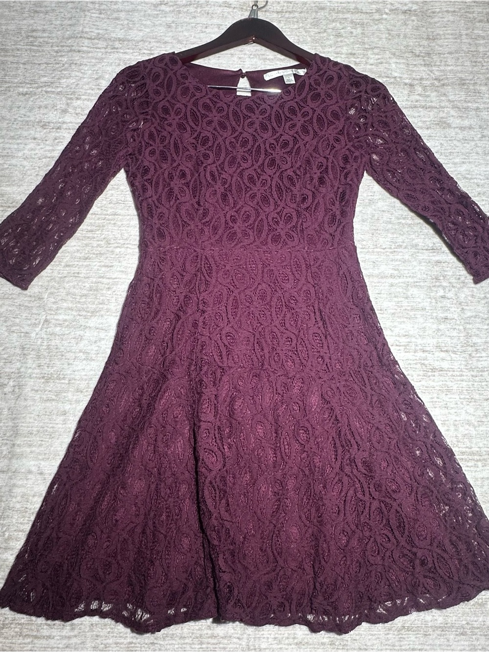 LC Lauren Conrad Plum Lace Fit & Flare Long Sleeve Dress
